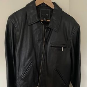 Old black leather jacket